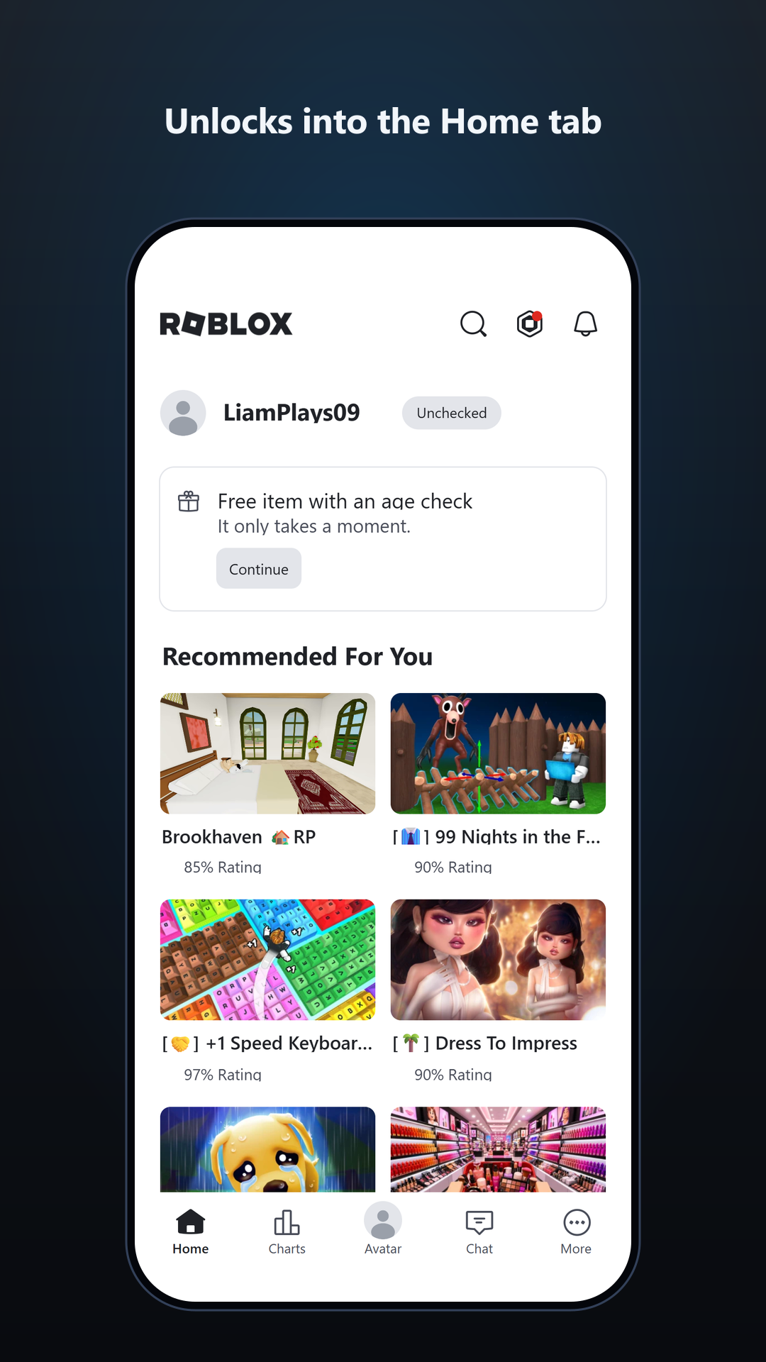 Roblox's Home tab, rebuilt from measurements