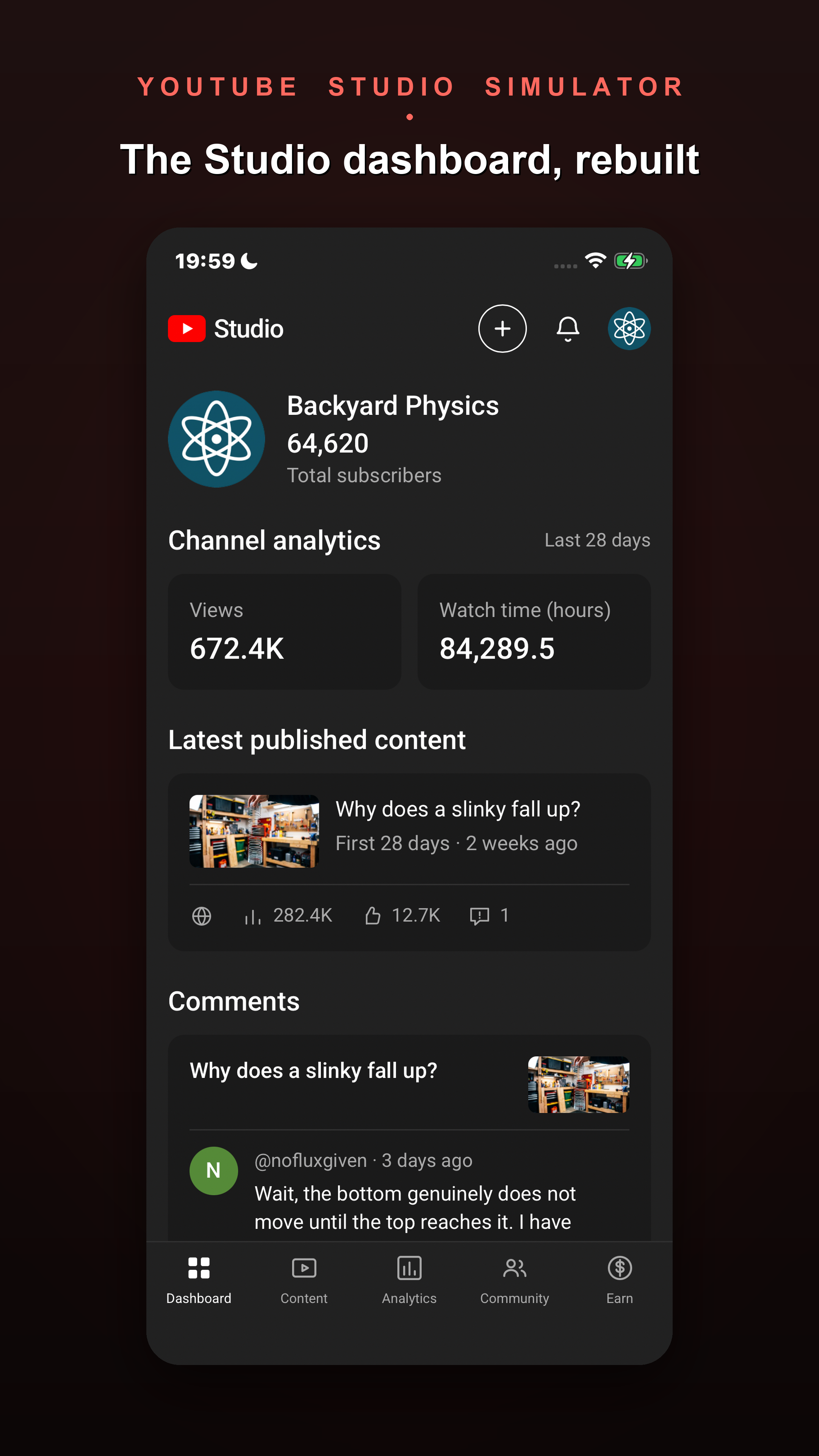 Dashboard — latest upload and newest comment