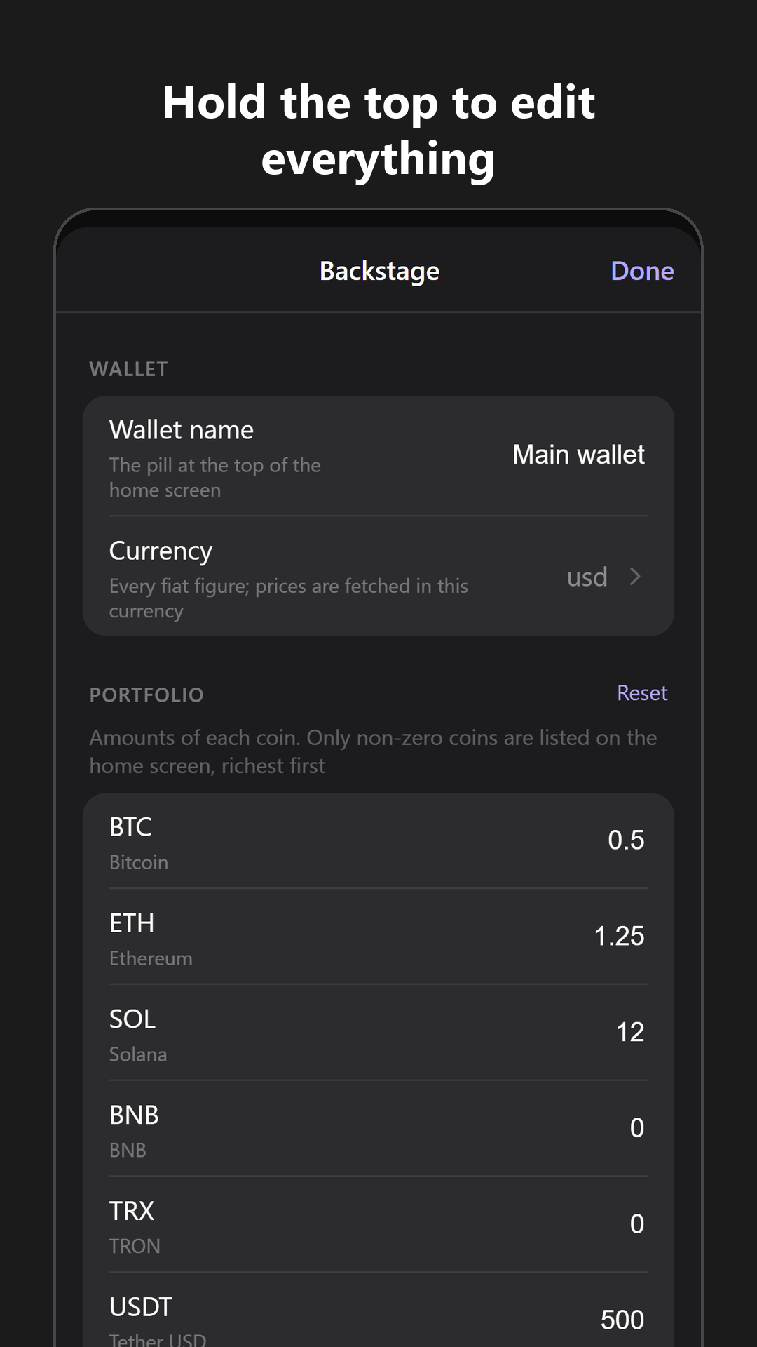 Backstage: every holding and transaction editable