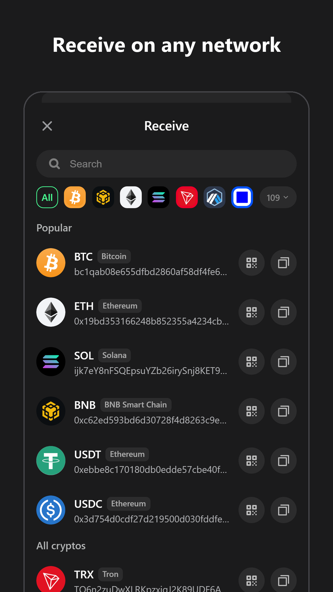 Receive on any network with a QR code