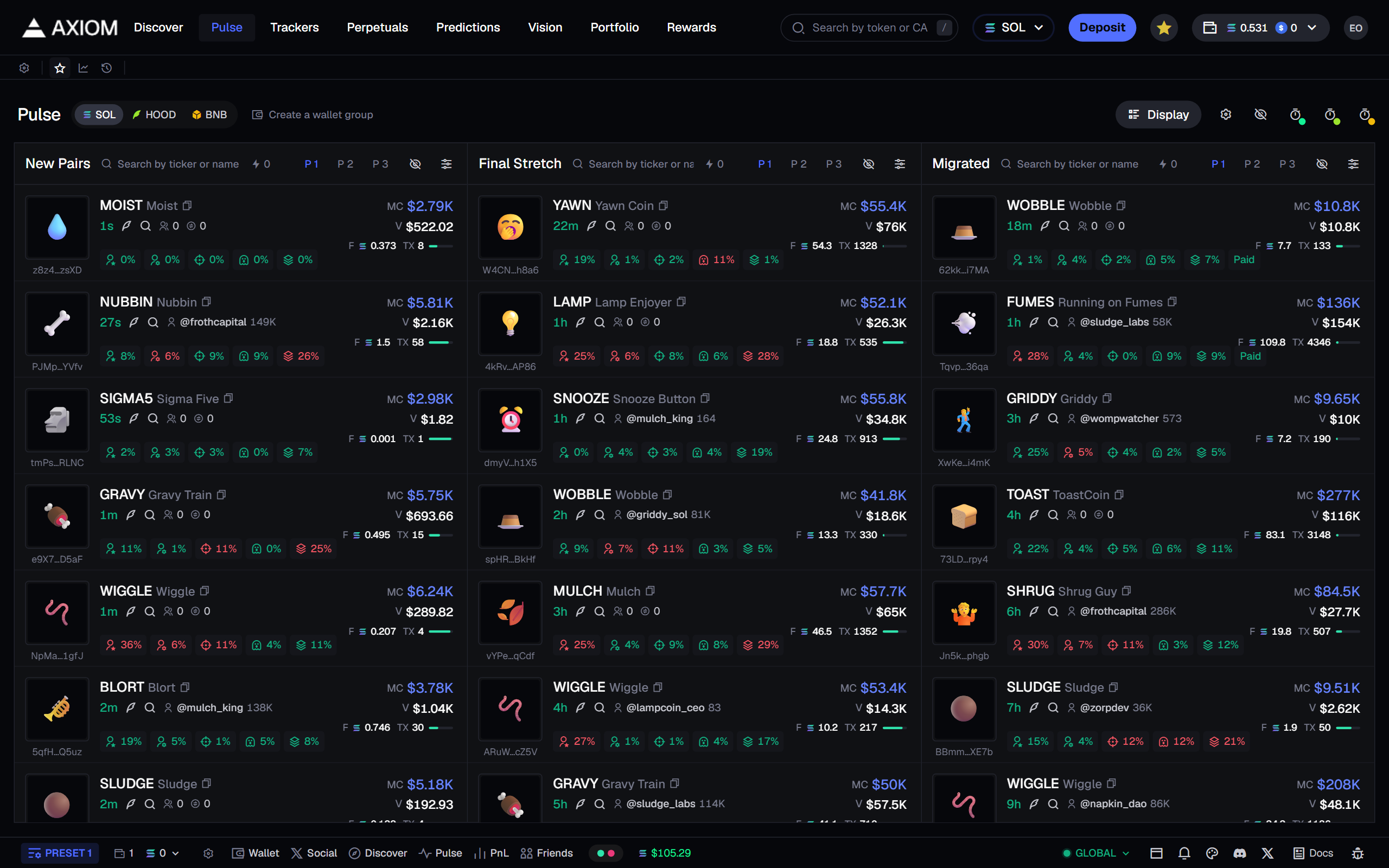 Pulse: new pairs, final stretch and migrated, filling as you watch