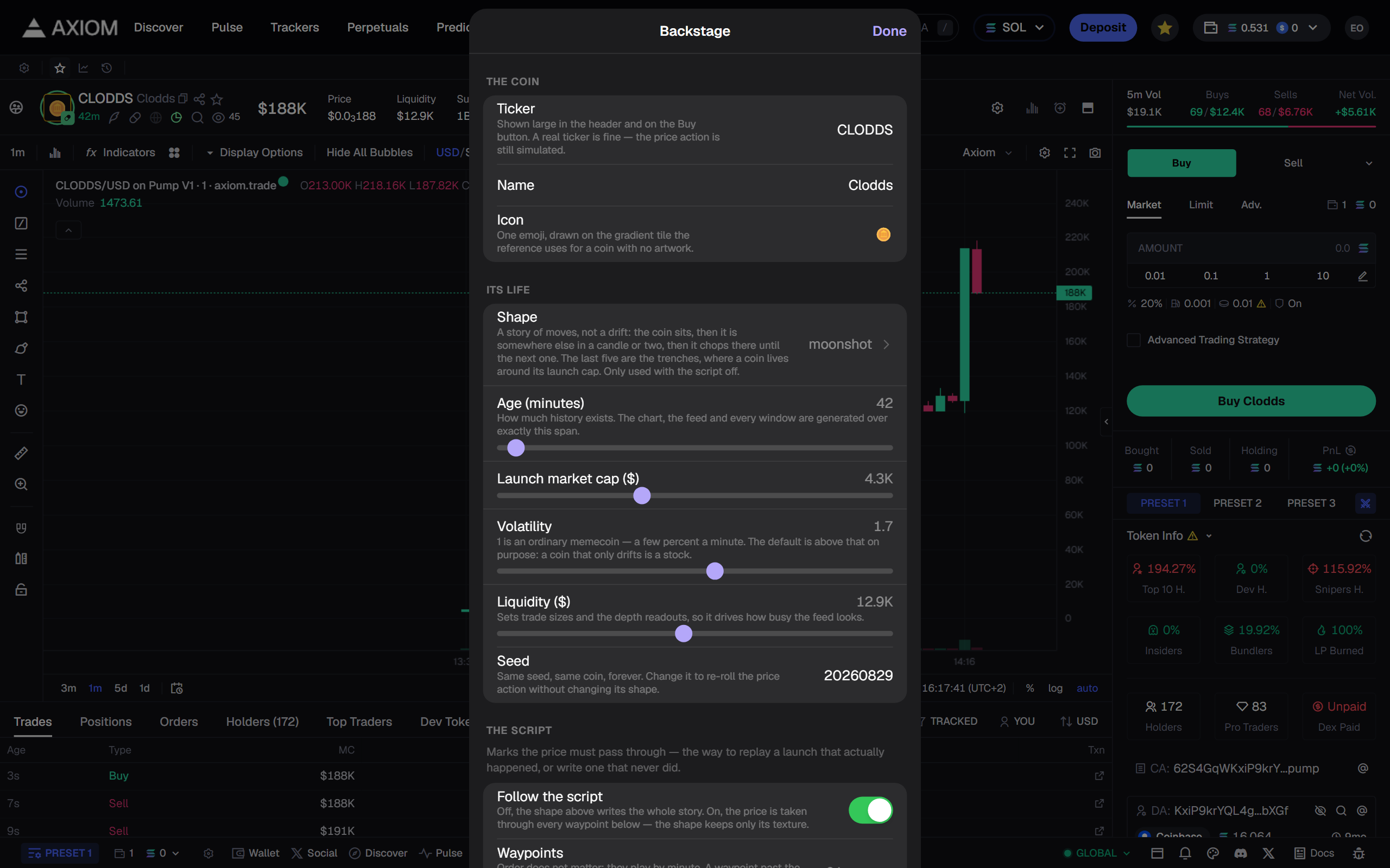 Hold the top of the page to edit the coin behind the terminal