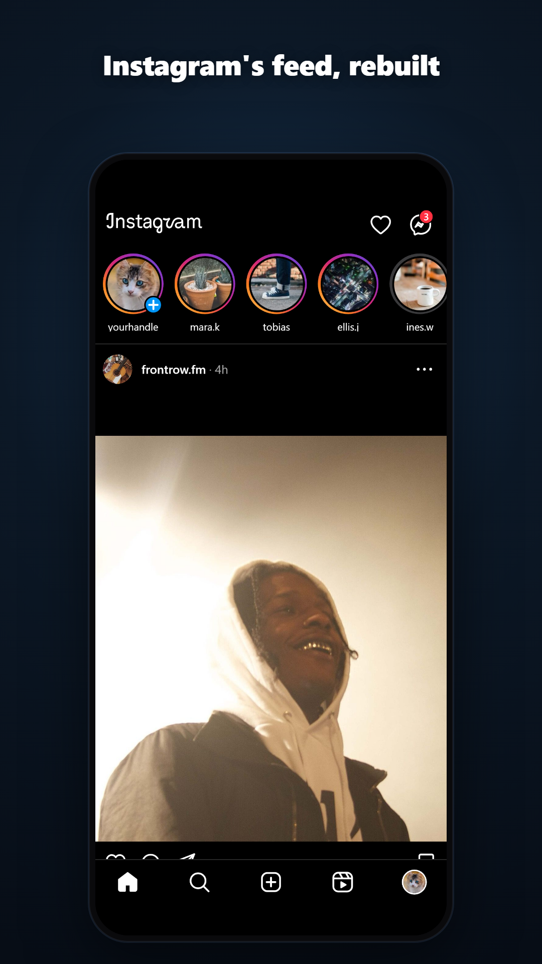 Instagram's home feed, rebuilt at the measured geometry