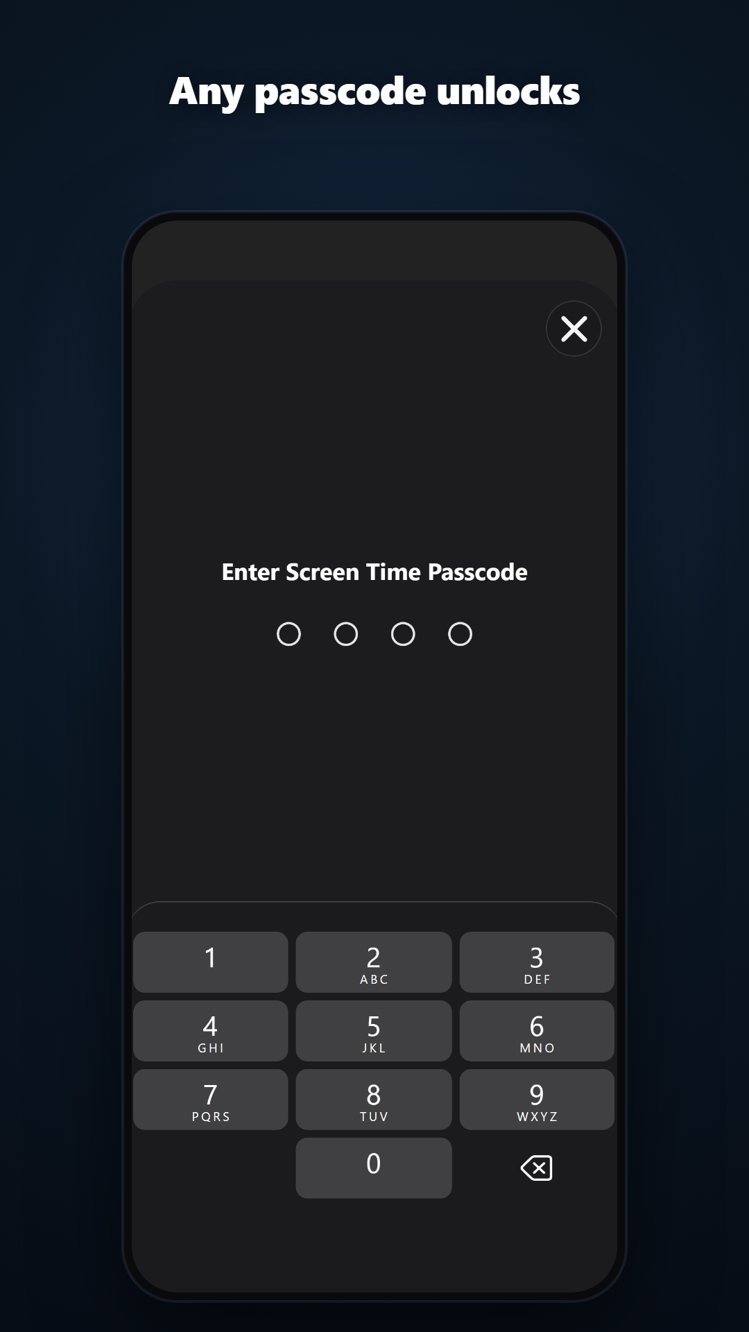 The passcode sheet — there is no wrong-code path